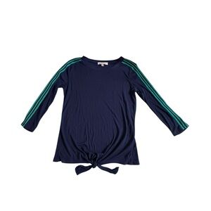 Long Sleeve Navy Top with Green Accents